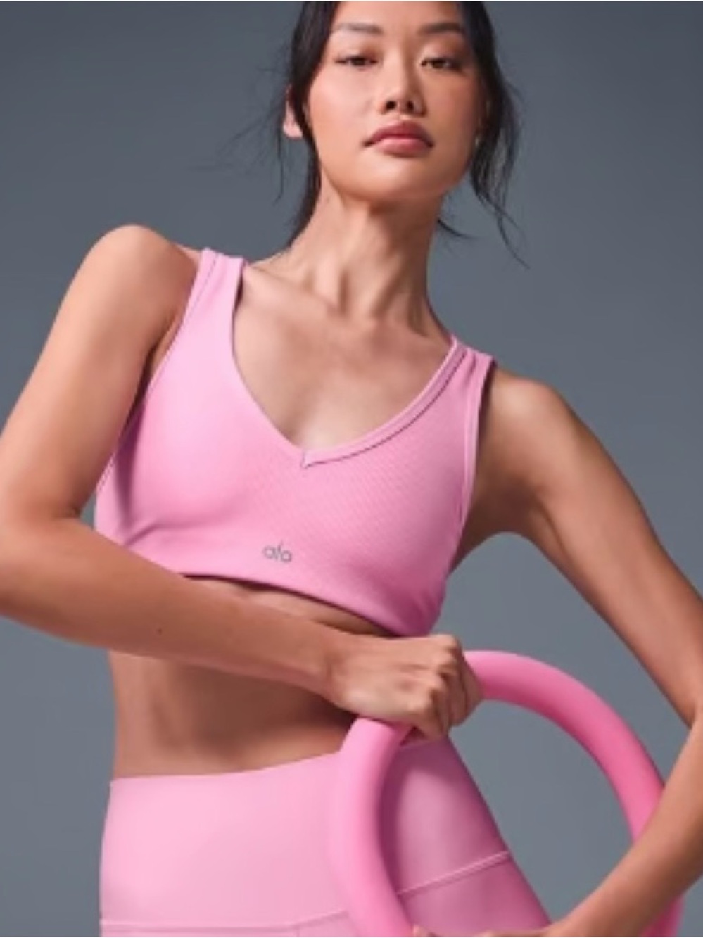 ALO Yoga Airlift Ribbed Jump Start V-Neck Sports Bra - Sweet Pink - S